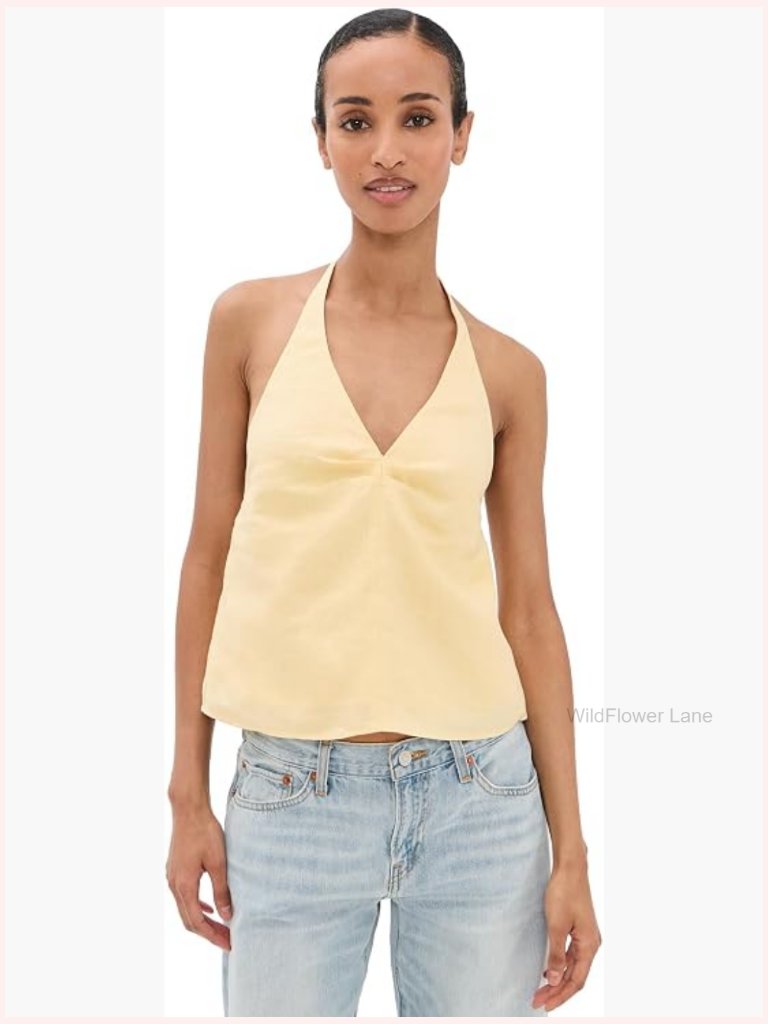 Linen V-Neck Sleeveless Tank Top With Open Back